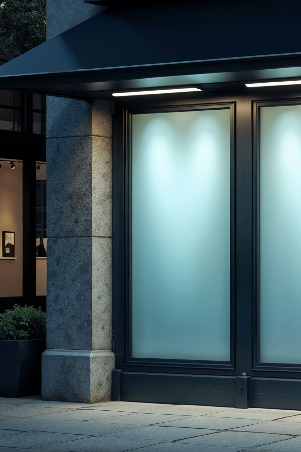 frosted window storefront.