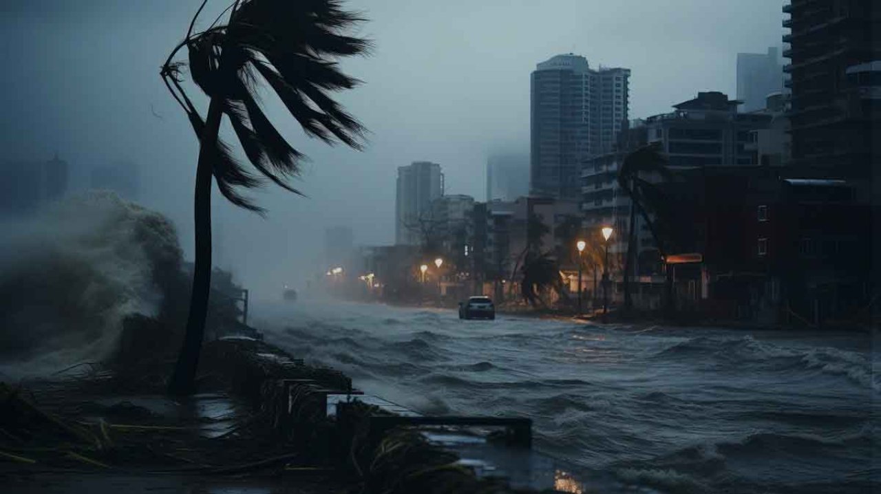 hurricane washing ashore.