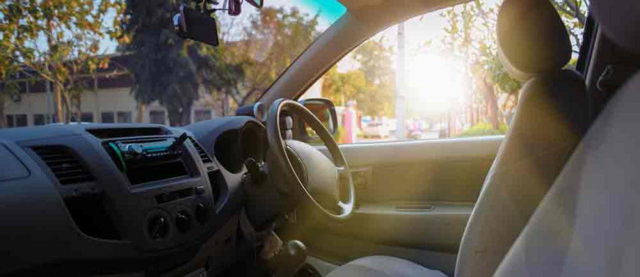 hot car interior with sun shinning through.
